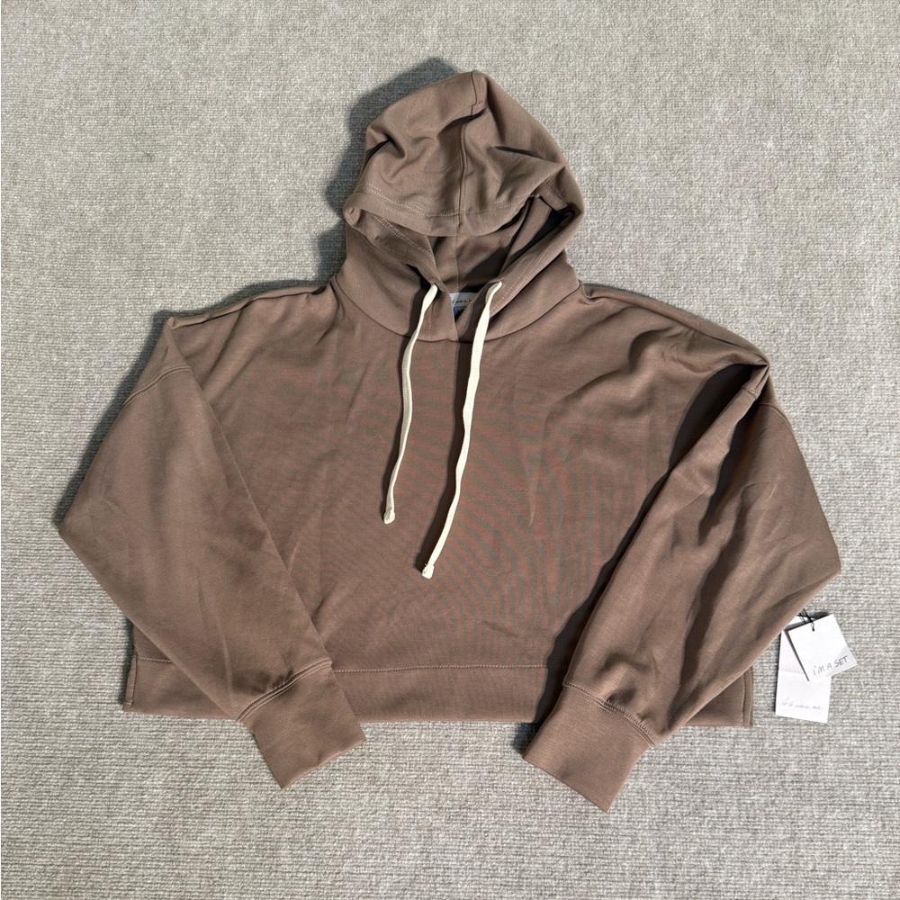 if it were me Very Soft Brown Taupe Cropped Hoodie Sweatshirt - Size Large